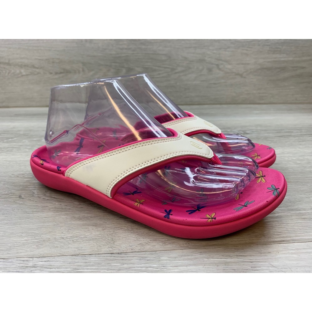 Revitalign Women's Pink Dragonfly Print Orthotic Flip Flop Sandals Size 8